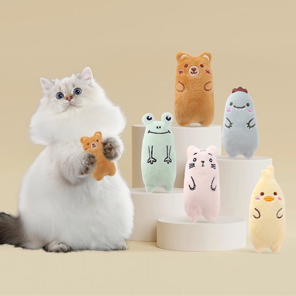 mdesiwst Stuffed Animal Catnip Toy, Soft Plush Cat Chew Toy, Cute Bear Duck Frog Enrichment Toy for Indoor Cats Kittens Teething