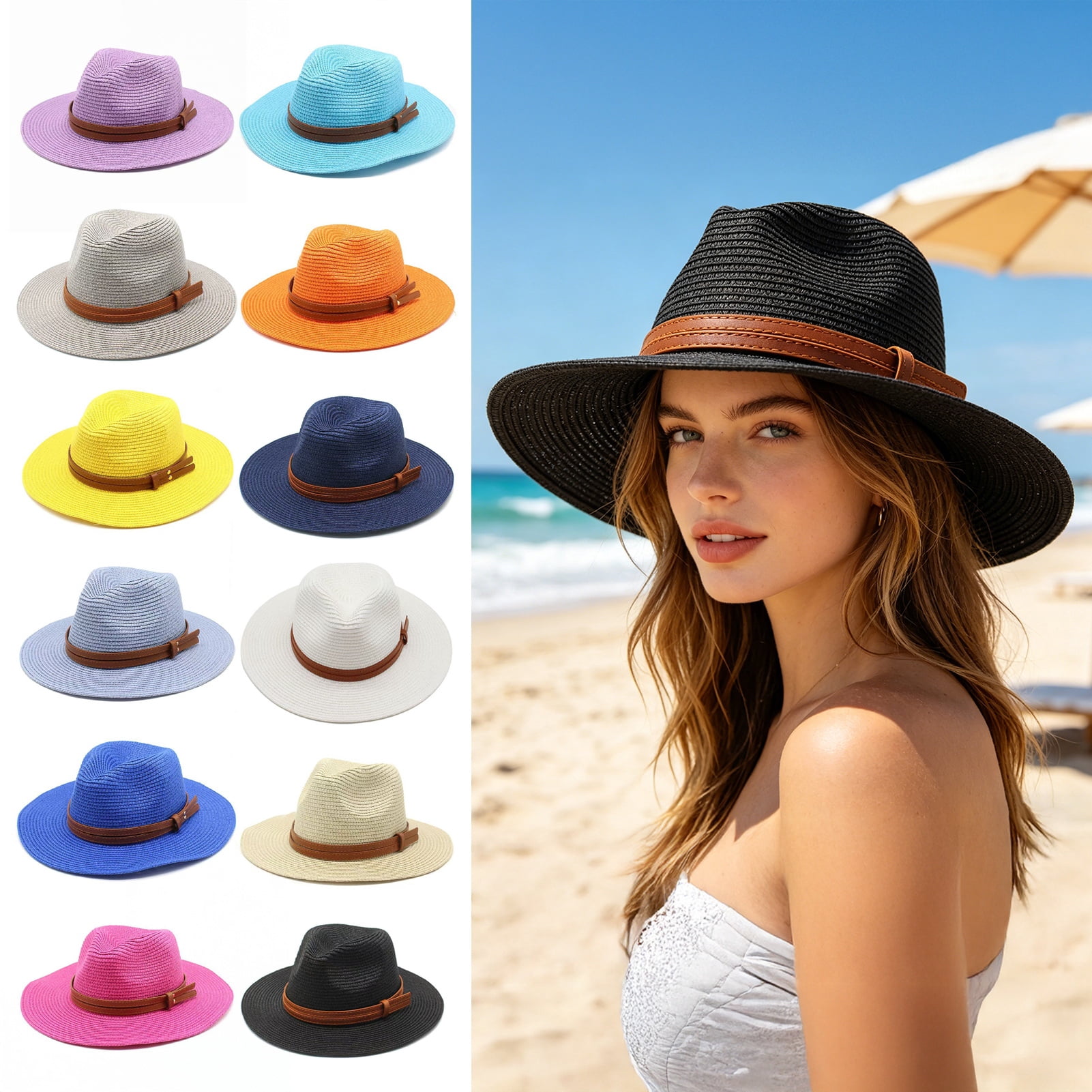 mdesiwst Summer Straw Hat Foldable Wide Brim Sun Hat with  display picture 1