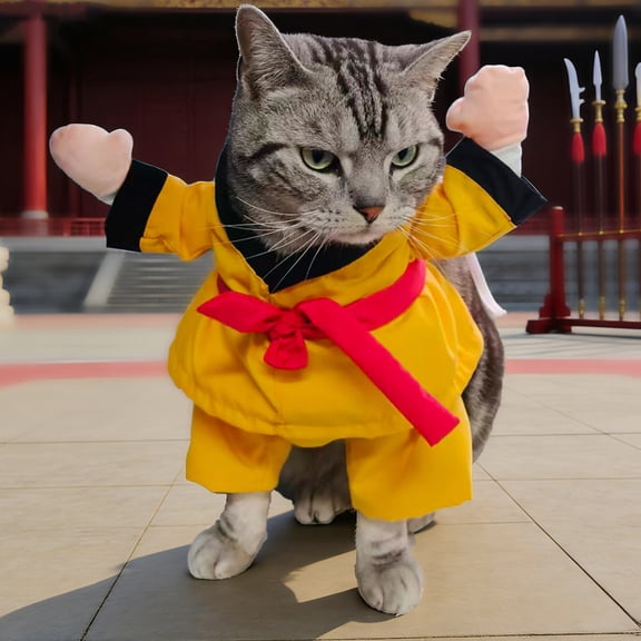 mdesiwst Taekwondo Player Dog Costume Funny Kung Fu Pet Apparel with Arm Cat Cosplay Costume for Dogs And Cats Party Attire Photo Prop
