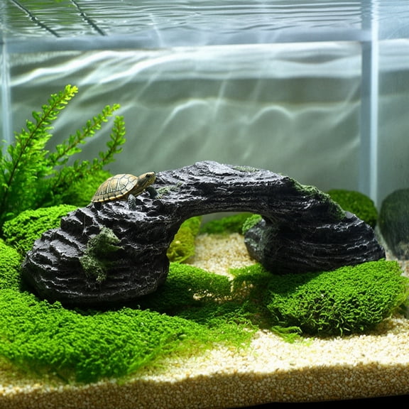 mdesiwst Turtle Basking Platform, Rock Look Resin Baby Tortoise Climbing Ramp, Arched Reptiles Dock Resting Terrace for Turtle Tank Terrarium Accessory
