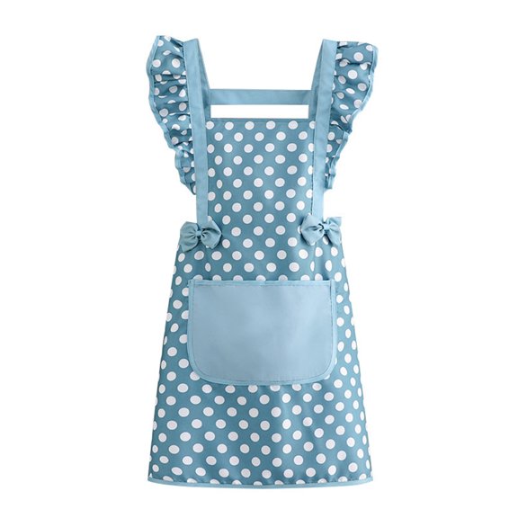 mdesiwst Twill Cotton Apron with Polka Dot & Ruffle Straps Water-Resistant Kitchen Apron for Cooking Baking Breathable Large Front Pocket Home Apron