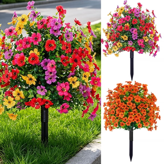 mdesiwst UV Resistant Artificial Violet Topiary Bushes with Stakes Spring Summer Faux Violet Shrubs Outdoor Fake Plants Ball Tree for Garden Porch Window Box Home Decoration