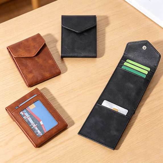 mdesiwst Vertical Card Wallet Slim Card Holder Cash Wallet Snap Button Closure Retro Faux Leather Wallet Gift for Men