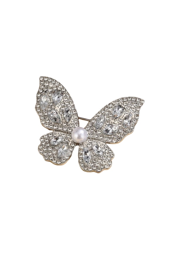 Women Brooch Three-Dimensional Butterfly Design Pin with Imitation Pearls Rhinestones Suits Coats Sweaters Badge Formal Occasions Decorative Accessories