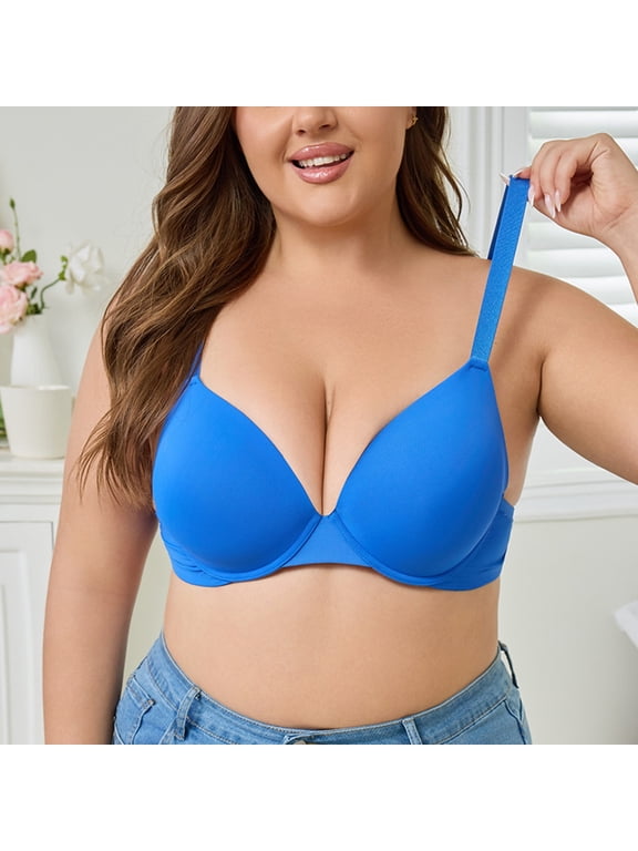 Women's Plus Size Wireless Triangle Bra Deep V Neck Push Up Bralettes Adjustable Straps Everyday Tshirt Bra