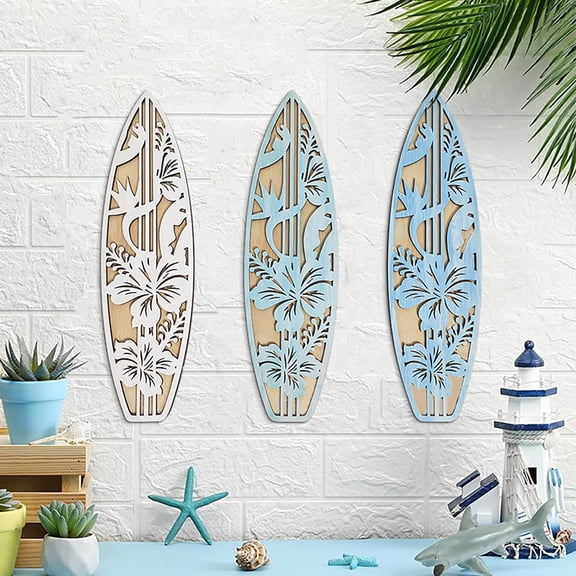 mdesiwst Wooden Surfboard Wall Hanging Decor Coastal Beach Hollow Surfboard Wall Art for Summer Tropical Bedroom Living Room Decoration
