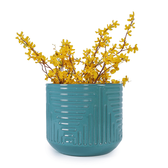 mdj pottery 16.14Inch Pot for Plants, Cyan Geometric Ceramic Planter, Indoor Plant Pots with Drainage Hole, Handmade Breathable Clay for Monstera Fiddle Leaf Fig, Outdoor Doorway Decor