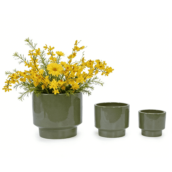 mdj pottery 3PCS Ceramic Planter, Solid Glazed Ceramic Flower Pots with Drainage Holes, 9"/12"/15" for Orchids & Succulents, Indoor Outdoor Shelf Patio Decor- Antique Light Green
