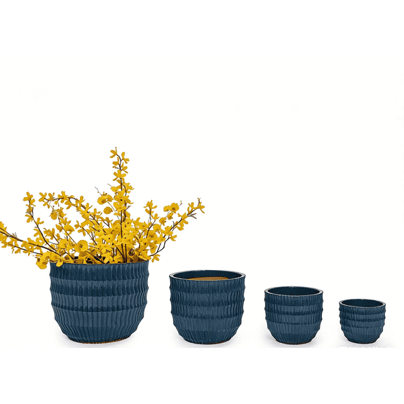 mdj pottery 4-Piece Navy BlueCeramic Plant Pots, 5.31-14.17 inches, with Drainage Function, Suitable for Indoor and Outdoor Orchid Succulents, Window sill and Desktop Decoration