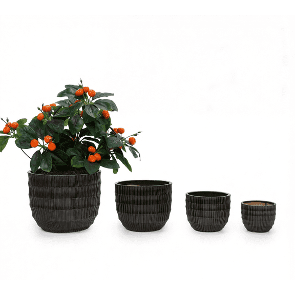 mdj pottery 4pcs Deep Coffee Ceramic Plant Pots Set, 5.31"-14.17" with Drainage, Indoor Outdoor for Orchids Succulents, Windowsill Tabletop Decor