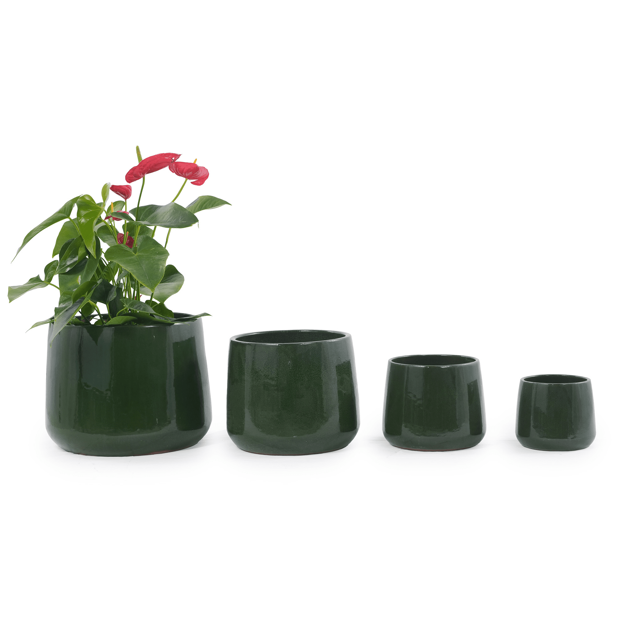 mdj pottery 4pcs Deep Green Ceramic Flower Pots, 6-14 Inch Vertical Brushed Texture Planters with Drainage Holes, Indoor/Outdoor Use Ideal for Orchids, Succulents & Cacti