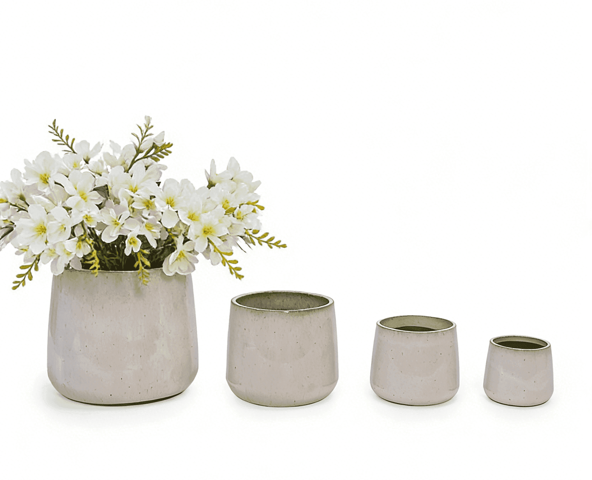 mdj pottery Set of 4 White Ceramic Brushed Texture Planters with Drainage Holes, 6 to 14 inch Indoor Outdoor Pots for Orchids, Succulents and Cacti
