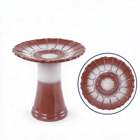 mdj pottery Ceramic Bird Bath for Outside, 16.93 Inch Pedestal Bird Bath Bowls, U-Orange+White
