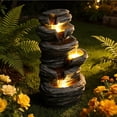 thumbnail image 1 of mdj pottery Outdoor Water Fountain, 25.6" Tall Resin Waterfall Fountain with LED Lights, 4-Tier Rock Cascading Fountain for Patio Garden Decor - Gray, 1 of 8