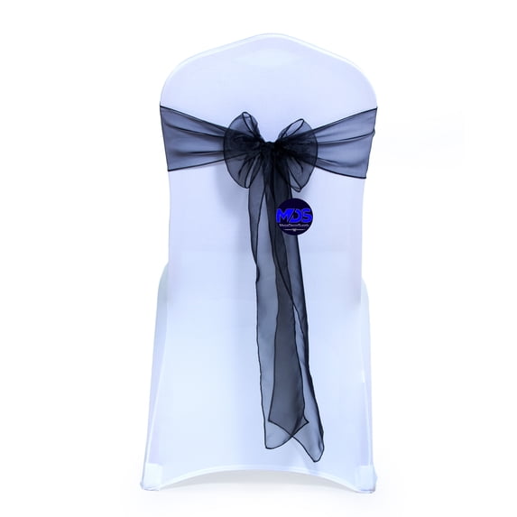 mds Pack of 10 Organza Chair Sash Bow Sashes for Wedding Decoration -Black