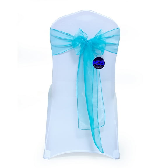 mds Pack of 10 Organza Chair Sash Bow Sashes for Wedding Decoration -Light Teal