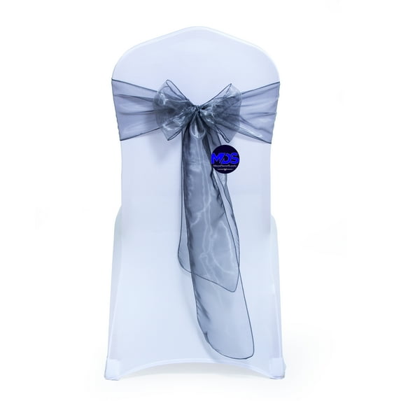 mds Pack of 10 Organza Chair Sash Bow Sashes for Wedding Decoration -Silver Gray
