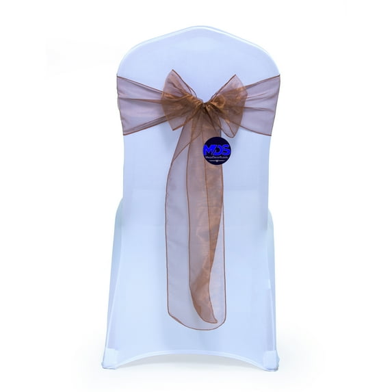 mds Pack of 100 Organza Chair Sash Bow Sashes for Wedding Decoration -Coffee