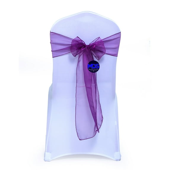 mds Pack of 100 Organza Chair Sash Bow Sashes for Wedding Decoration -Dark Purple