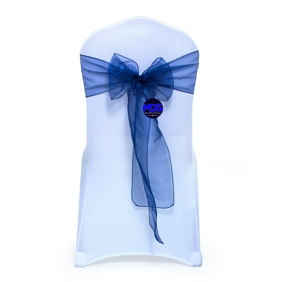 mds Pack of 100 Organza Chair Sash Bow Sashes for Wedding Decoration -Navy Blue