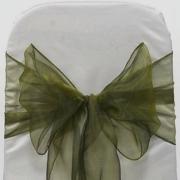 mds Pack of 100 Organza Chair Sash Bow Sashes for Wedding Decoration -Olive Green