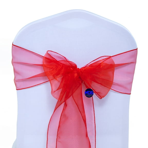 mds Pack of 100 Organza Chair Sash Bow Sashes for Wedding Decoration -Red