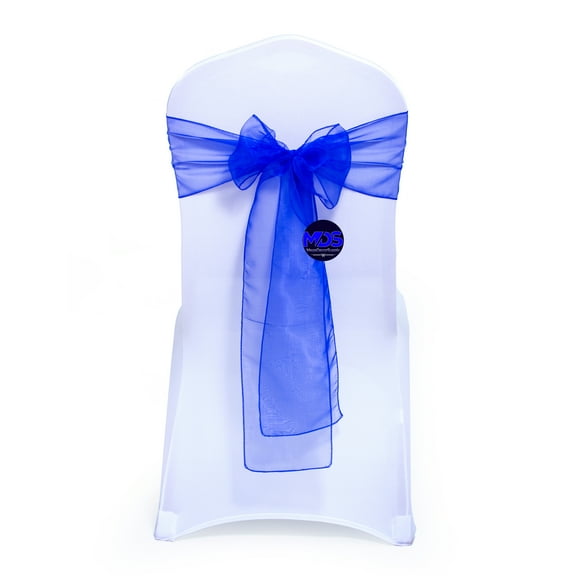 mds Pack of 100 Organza Chair Sash Bow Sashes for Wedding Decoration -Royal Blue