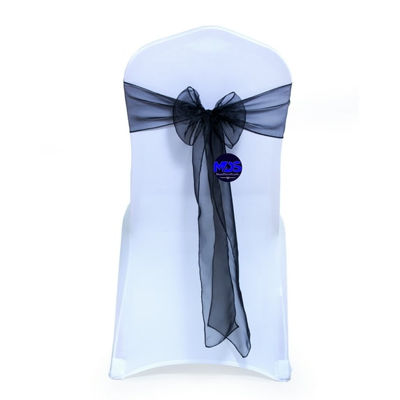 mds Pack of 125 Organza Chair Sash Bow Sashes for Wedding Decoration -Black