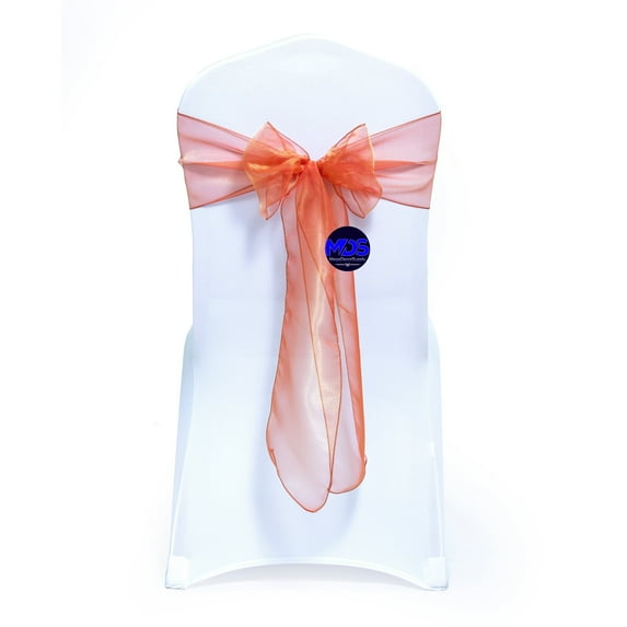 mds Pack of 125 Organza Chair Sash Bow Sashes for Wedding Decoration -Brunt Orange