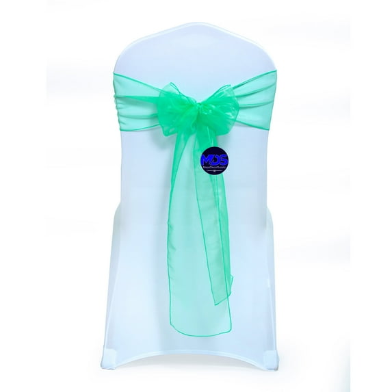 mds Pack of 125 Organza Chair Sash Bow Sashes for Wedding Decoration -Mint