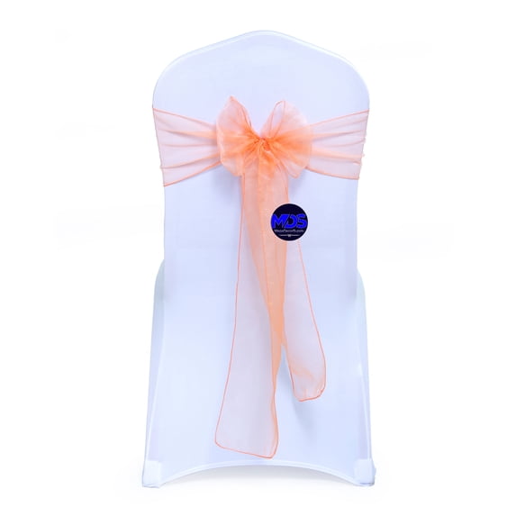 mds Pack of 150 Organza Chair Sash Bow Sashes for Wedding Decoration -Peach
