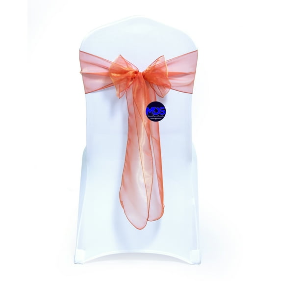 mds Pack of 200 Organza Chair Sash Bow Sashes for Wedding Decoration -Brunt Orange