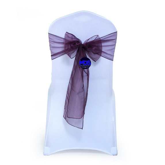 mds Pack of 50 Organza Chair Sash Bow Sashes for Wedding Decoration -Plum