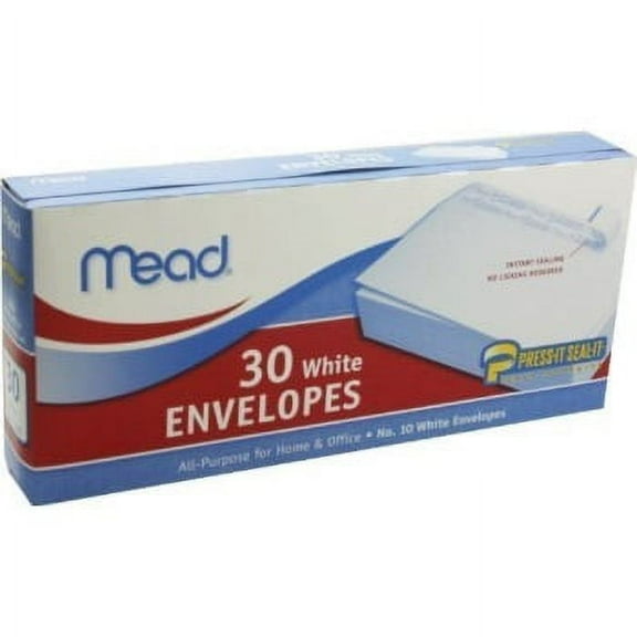 mead 4 1/8 in x 9 in white self-adhesive envelopes, 30-count