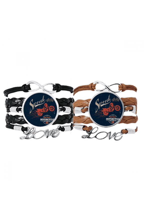 mechanical motorcycle pattern outline bracelet hand strap leather wristband double set