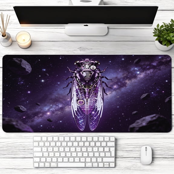 mechanical purple cicada galaxy design Mouse Pad, Non Slip Rubber Pad, Desktop Decoration Drotection Pad, Washable, Lock Edge Multi Size, Mousepad For Office