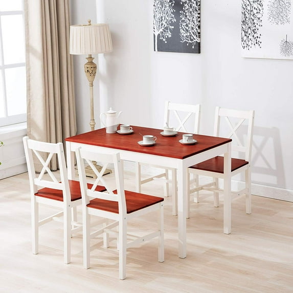 mecor 5 Piece Kitchen Dining Table Set, 4 Wood Chairs Dinette Table Kitchen Room Furniture (Red)