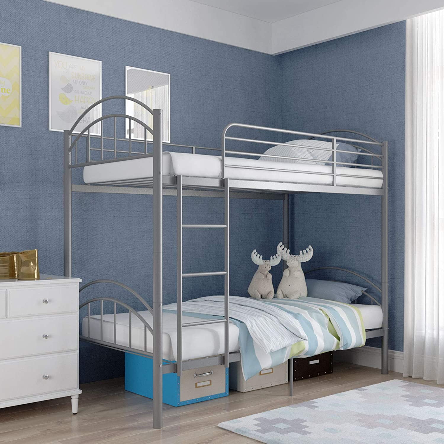 mecor Metal Twin Over Twin Bunk Bed / Convertible Into 2 Individual Bed