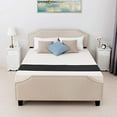 thumbnail image 1 of mecor Queen Upholstered Linen Platform Bed with Curved Shape Headboard and Footboard, Metal Frame with Strong Wood Slat Support, Headboard Height Adjustable, No Box Spring, Beige, Queen Size, 1 of 7