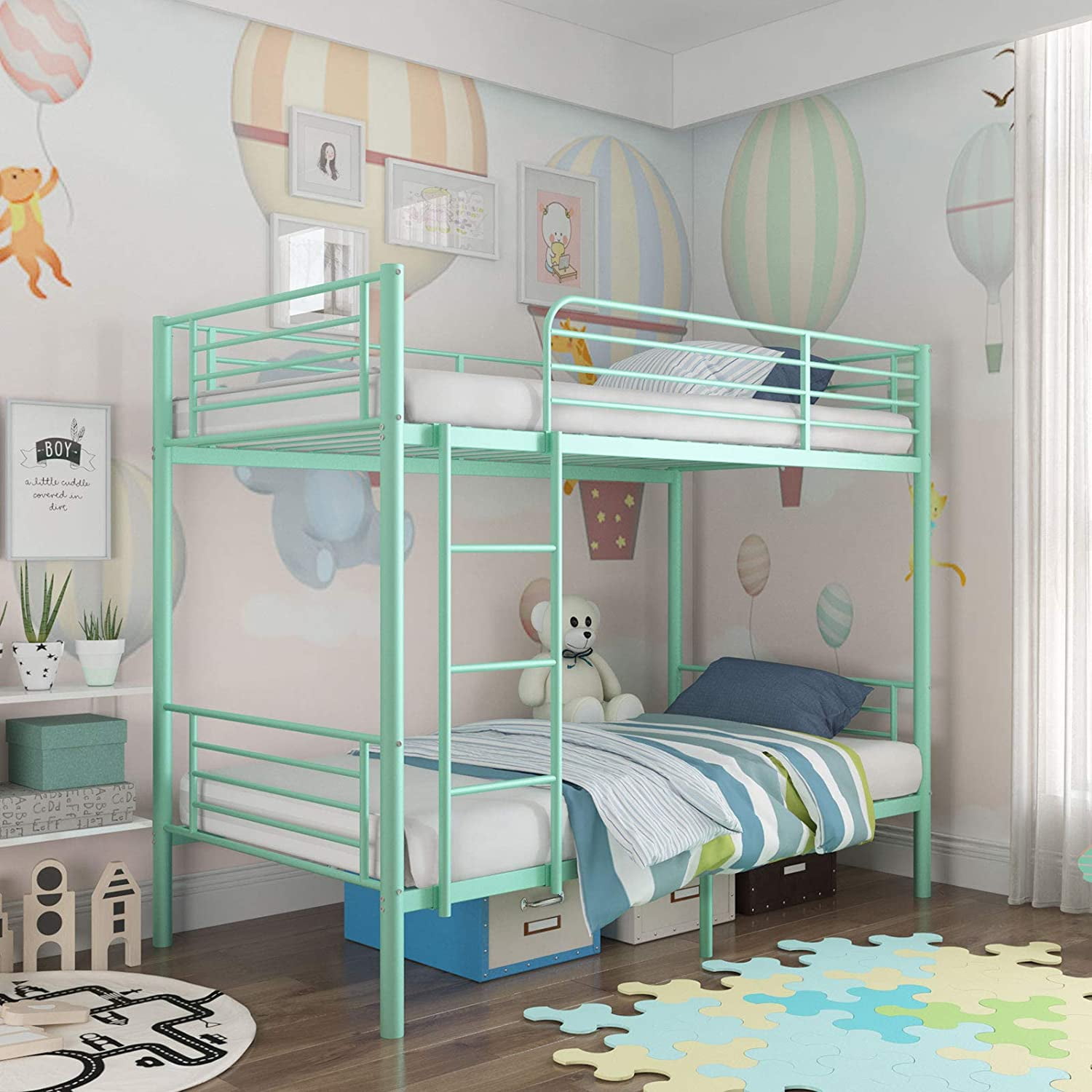 mecor Twin Over Twin Metal Bunk Bed with Removable Ladder & Safety