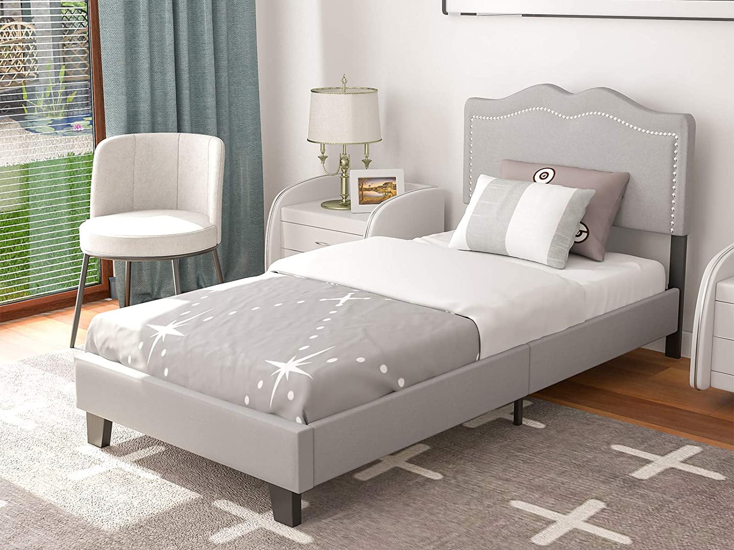 mecor Upholstered Linen Twin XL Platform Bed Frame Adjustable Height