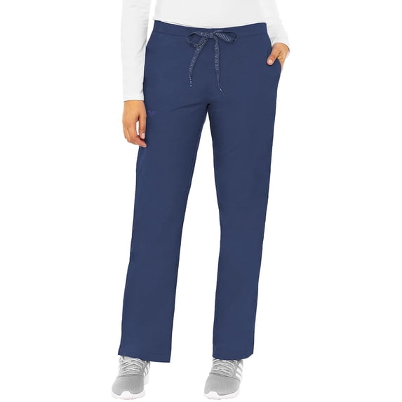 Med Couture Women's Signature Drawstring Straight Scrub Pant, New Navy, X-Small Petite