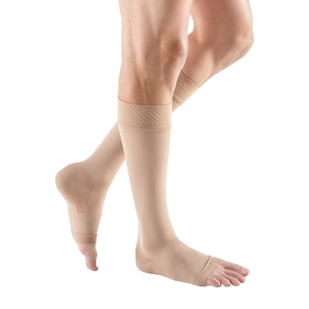 medi Forte 40-50 mmHg Calf High Open Toe w/Silicone Top Band Compression Stockings, Beige, IV, Wide
