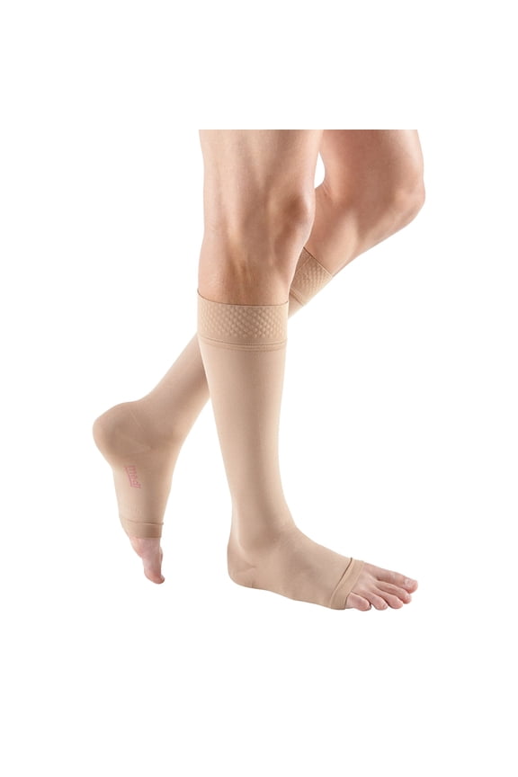 Forte 40-50 mmHg Calf High Open Toe w/Silicone Top Band Compression Stockings, Beige, VI, Wide