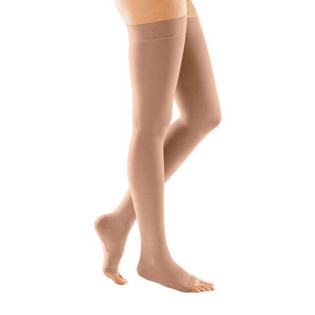medi Forte 40-50 mmHg Thigh High Open Toe w/Silicone Top Band Compression Stokcings, Beige, V, Standard