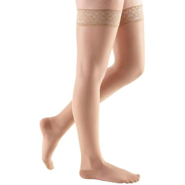 medi Sheer & Soft for Women, 15-20 mmHg, Thigh w/ Lace Top-Band, Closed Toe - Toffee, IV, Standard