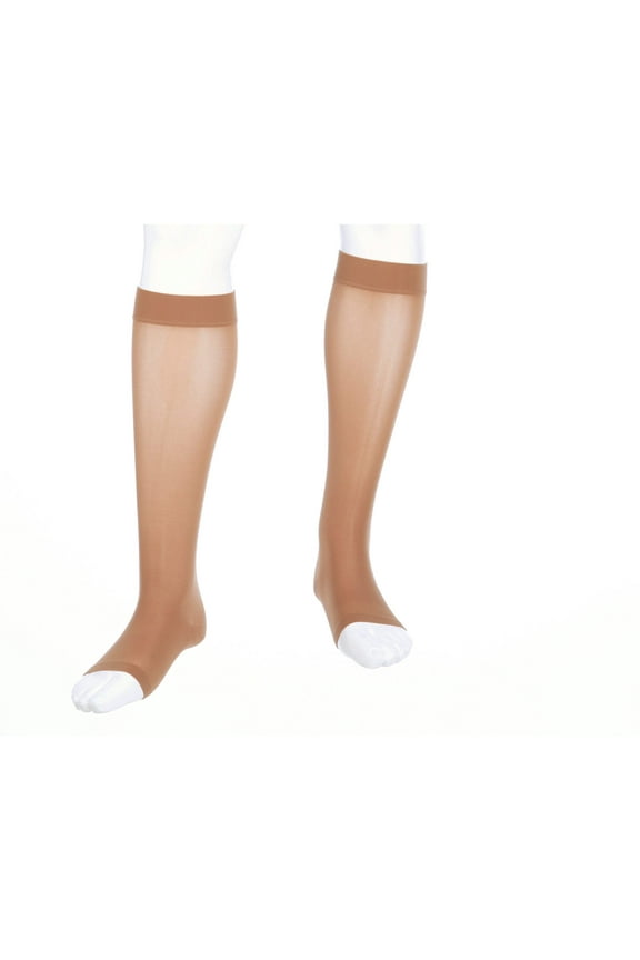 assure for Men & Women, 15-20 mmHg Calf High Open Toe Compression Stockings, Beige, Medium-Petite