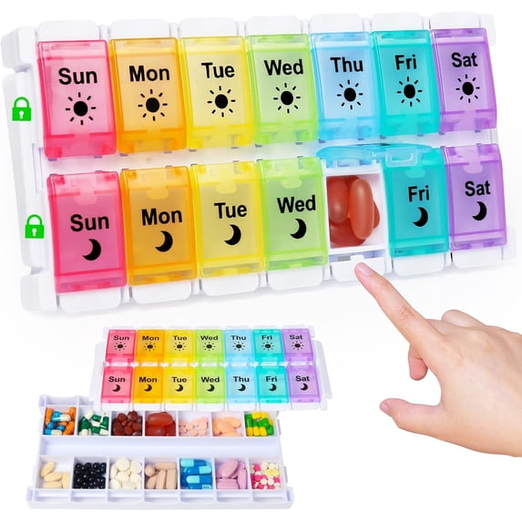 Medicine pill organizer 7 Day AM/PM, Easy Fill & Open Medication Organizer Vitamin Reminder Holder Day and Night