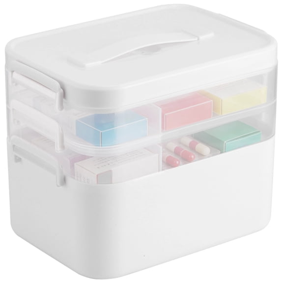 Portable First Aid Box, 3-Layer Storage Box with Lid and Handle, Large Capacity Organiser Container, Family Emergency Kit Storage for Home, Travel, 9.4 x 6.5 x 7.5 in