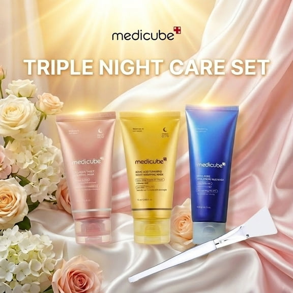 medicube Triple Night Care Set  Elasticity, Radiance & Pore Care Masks, Nighttime Skincare, 3 Items